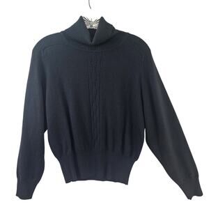 Valerie Stevens Merino Turtleneck Sweater Women Medium Black Wool Ribbed
